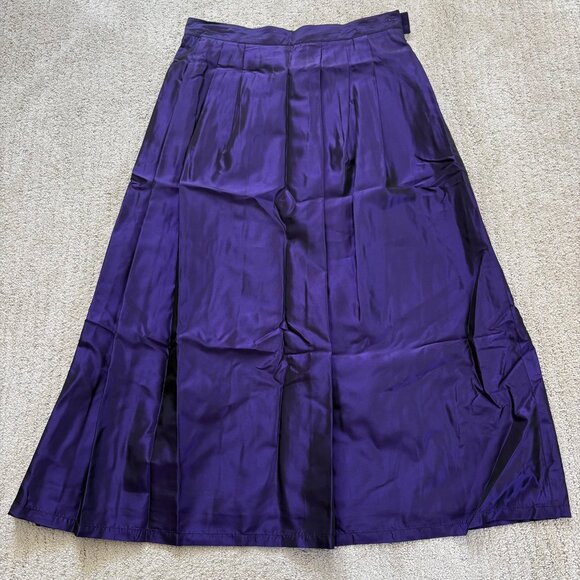 Vintage Talbots Purple Taffeta Midi Skirt Petite Pleated A-Line with Pink Lining - Picture 1 of 6